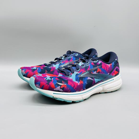 Brooks Shoes Women 9.5 Blue Pink Ghost 15 Low Top Road Running Athletic Sneakers - Picture 3 of 10